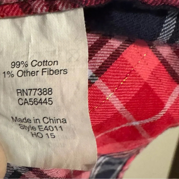 J CREW Pink and Navy Plaid Flannel Tunic with Gold Metallic Threads Size Medium - Picture 4 of 6